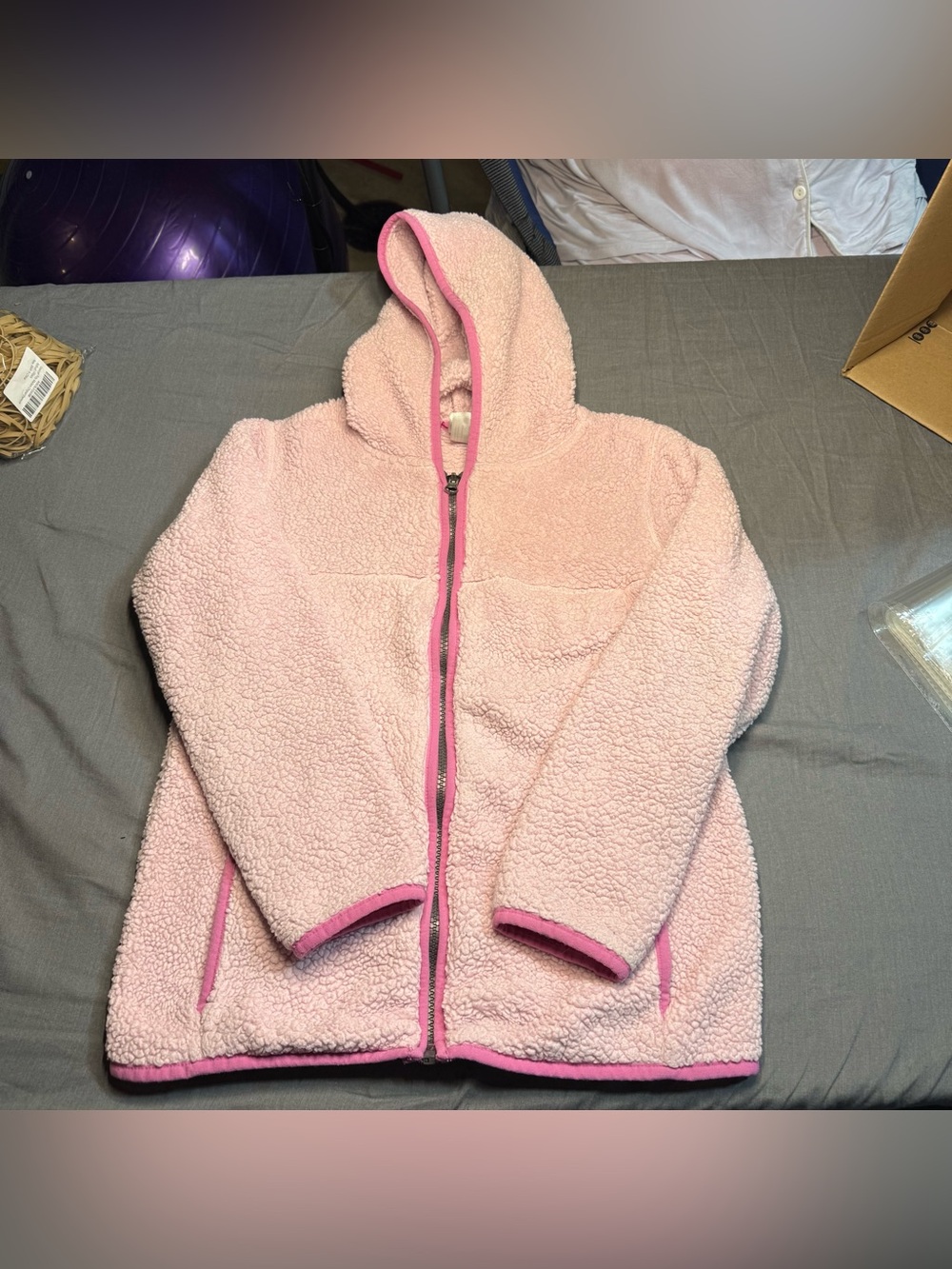 Hanna Andersson Pink Sherpa Hooded Zip Jacket with Hot Pink Trim - Picture 1 of 3
